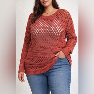 American Eagle Outfitters Women's Brick Open-Knit Sweater Women’s Large